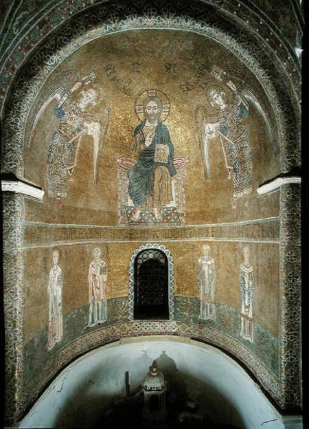 Christ in Majesty inbetween the Archangels Michael and Gabriel above Four Doctors of the Church od Scuola pittorica italiana