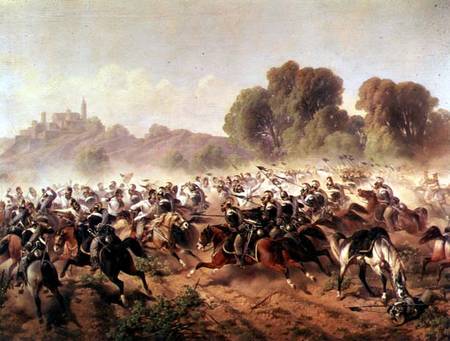 Detail of the Charge of the Battalion of Genova and Savoia Cavalry at the Volta Mountains od Scuola pittorica italiana