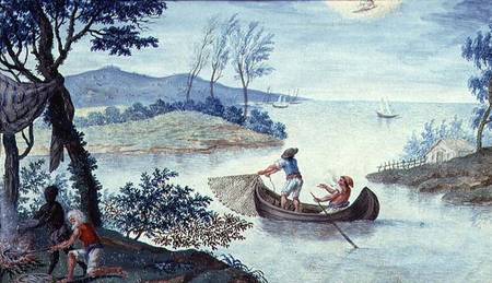 Fishing scene depicting the month of July, one of a series of twelve od Scuola pittorica italiana