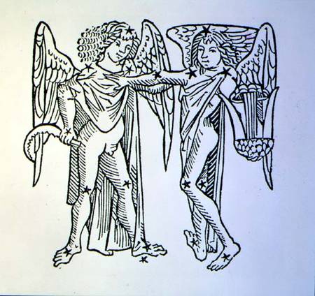 Gemini (the Twins) an illustration from the 'Poeticon Astronomicon' by C.J. Hyginus, Venice od Scuola pittorica italiana