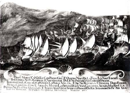 General Francisco Morosini (1618-94) and the Venetian Fleet in an Encounter with the Turkish Fleet o od Scuola pittorica italiana