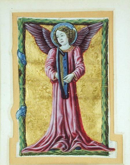 Historiated initial 'I' depicting an angel musician playing a harp od Scuola pittorica italiana