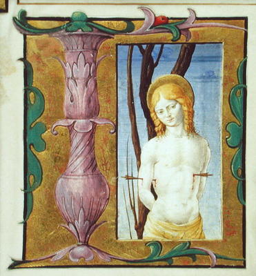 Historiated initial 'L' depicting St. Sebastian (vellum) od Scuola pittorica italiana