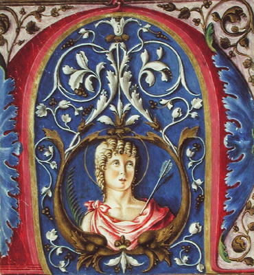 Historiated initial 'N' depicting St. Sebastian (vellum) od Scuola pittorica italiana