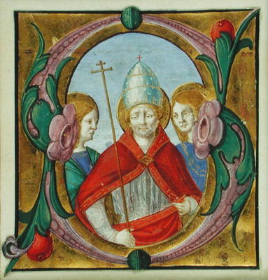 Historiated initial 'S' depicting St. Gregory and two Saints (vellum) od Scuola pittorica italiana