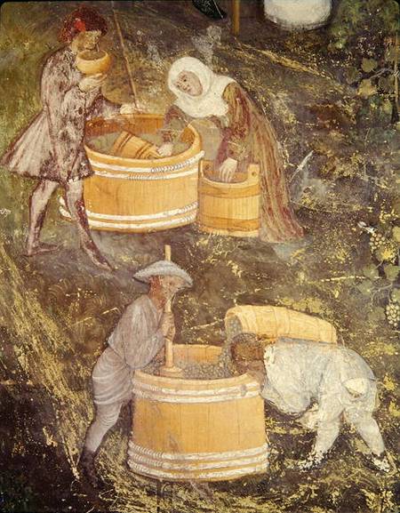 The Month of October, detail of grape-pickers and vats od Scuola pittorica italiana