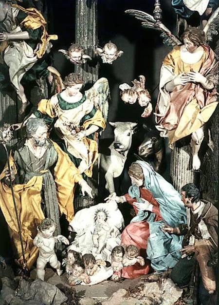 The Nativity, made in Naples, detail of the central section od Scuola pittorica italiana