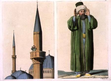 Public Muezzin and detail, plate 37 from Part III, Volume I of 'The History of the Nations', engrave od Scuola pittorica italiana