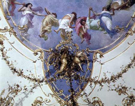 The 'Sala di Rappresentanza' (Hall of the Representatives) detail of fresco depicting dancing nymphs od Scuola pittorica italiana