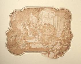 A Venetian scene of a bound princess brought before a ruler (ink, brown wash & pencil on