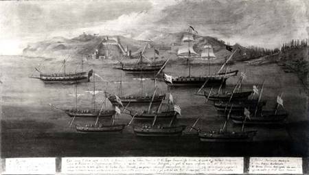 The Venetian fleet led by Captain Ivanovich da Dabrota against Turkish Pirates at Durazzo od Scuola pittorica italiana