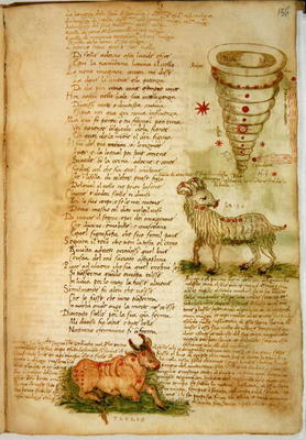 Ms Ital 483 P.4.7 f.156v Aries and Taurus, from the 'Dittamondo' by Fazio degli Uberti (vellum) od Italian School, (15th century)