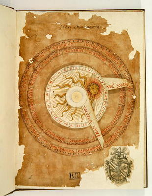 Ms Lat 696 W.8.20 fol.1r Sundial calendar, from 'Liber Physiognomiae', c.1440 (vellum) od Italian School, (15th century)