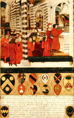 The Keys of Siena Given to the Virgin, 1483 (oil on panel) od Italian School, (15th century)