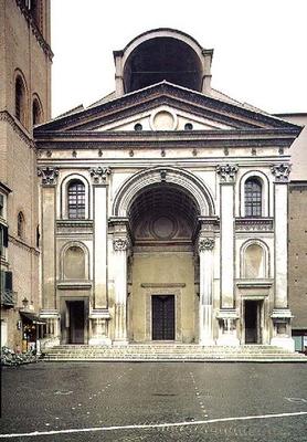 View of the facade designed by Leon Battista Alberti (1404-72) built after his death by Luca Fancell od Italian School, (15th century)