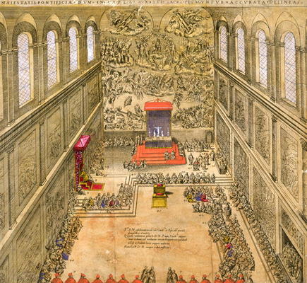 Audience Chapel at the Vatican (colour engraving) od Italian School, (16th century)