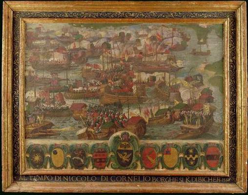 Naval Battle of Lepanto, 1571 (oil on panel) od Italian School, (16th century)