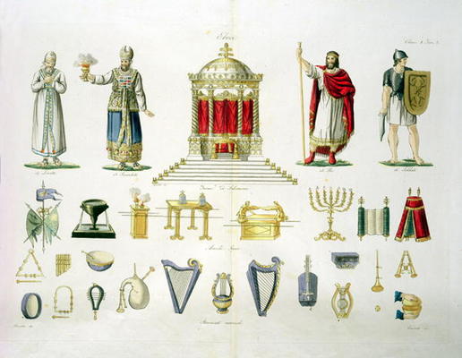 Hebrew Levi, Priest, King and Soldier with Sacred Furnishings and Musical Instruments, plate 2, clas od Italian School, (19th century)