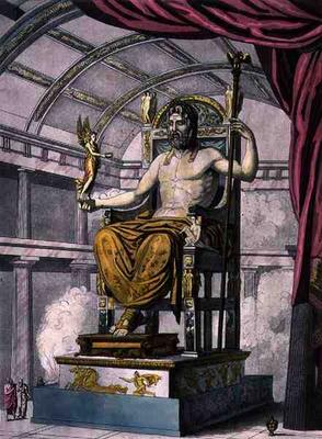 Statue of Jupiter in a Temple, from 'Costumi dei Romani', engraved by Angelo Biasioli (1790-1830), c od Italian School, (19th century)