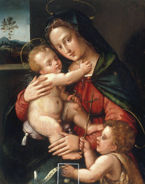 Mary w.Child & Boy John / Paint./ C16th od Italienisch
