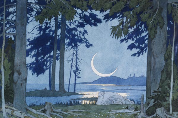Night at the Lake Ilmen. Stage design for the opera Sadko by N. Rimsky-Korsakov od Ivan Jakovlevich Bilibin