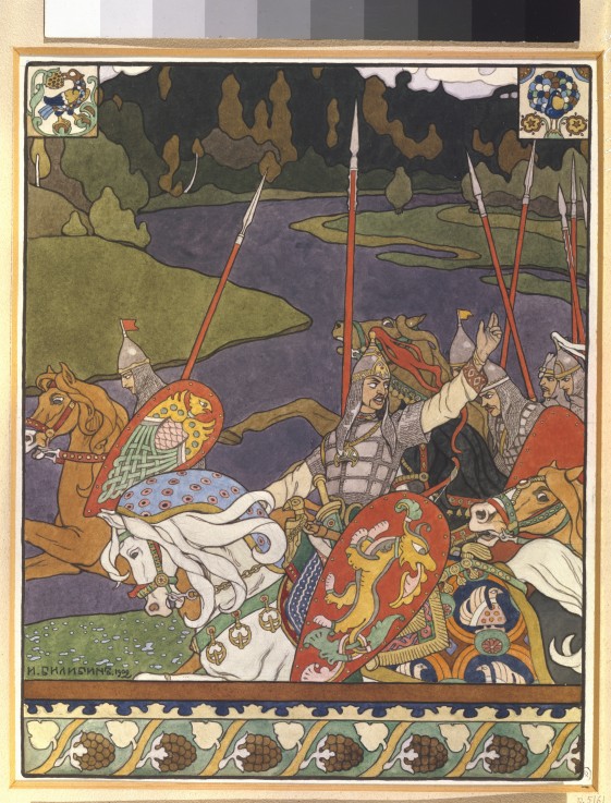 Volga Svyatoslavich and his army od Ivan Jakovlevich Bilibin