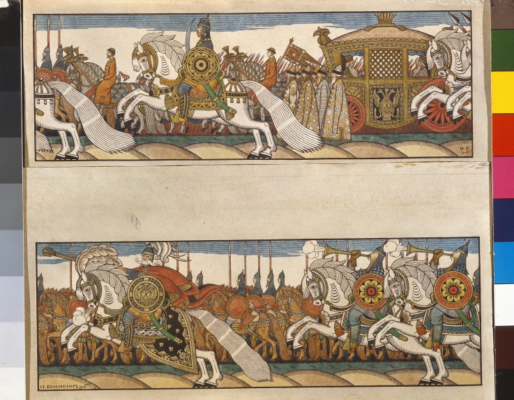 Army of Tsar Dadon. Illustration to the fairytale The Golden Cockerel by A. Pushkin od Ivan Jakovlevich Bilibin