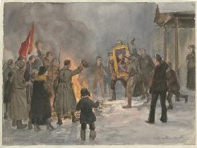 Soldaten verbrennen Gemälde (Aus der Aquarellserie Russische Revolution)