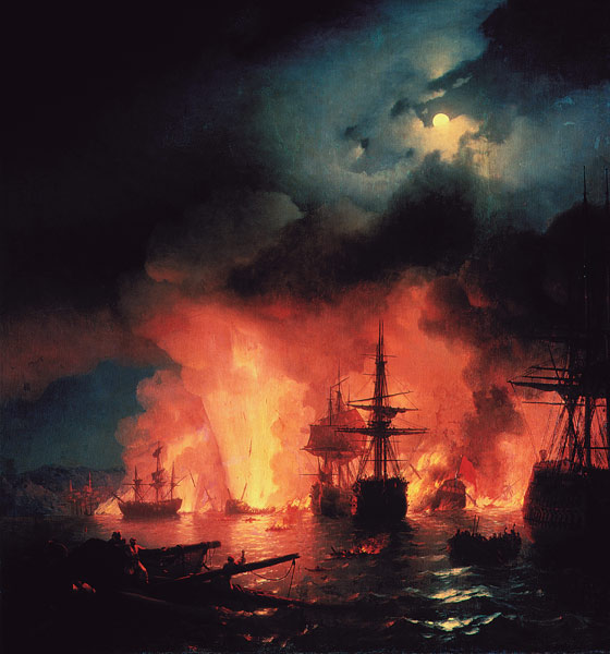The naval Battle of Chesma on the night 26 July 1770 od Iwan Konstantinowitsch Aiwasowski