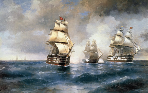Brig "Mercury" Attacked by Two Turkish Ships on May 14, 1829 od Iwan Konstantinowitsch Aiwasowski