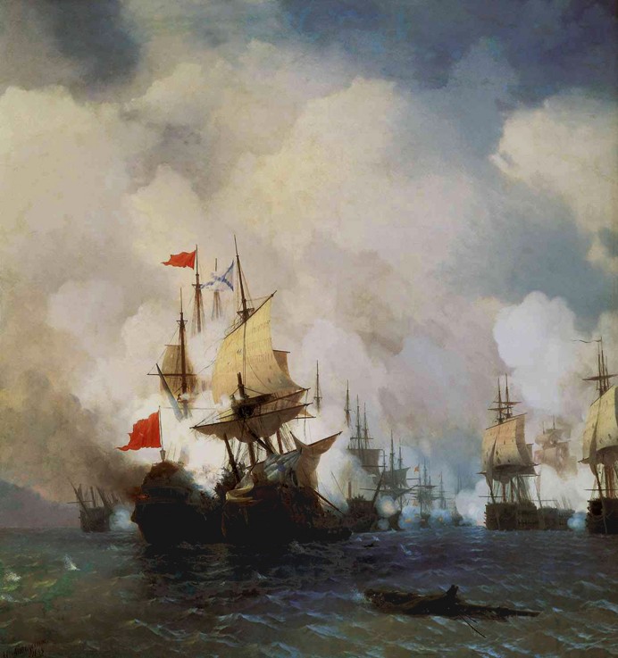 The naval Battle of Chesma on 5 July 1770 od Iwan Konstantinowitsch Aiwasowski