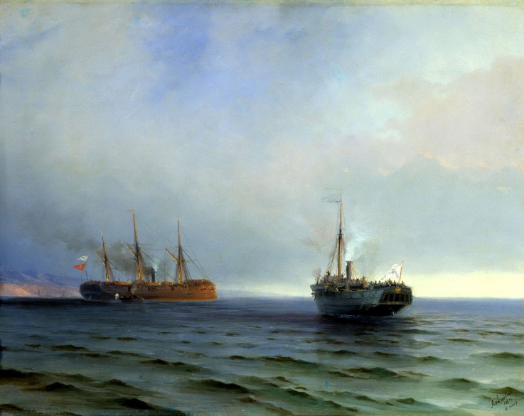 Capture of the Turkish military transport "Messina" by the steamer "Russia" on the Black Sea on the  od Iwan Konstantinowitsch Aiwasowski