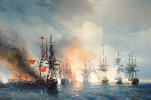 Russian-Turkish Sea Battle of Sinop on 18th November 1853 od Iwan Konstantinowitsch Aiwasowski