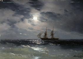 Aivasovski , Sailing Ship in Moonlight