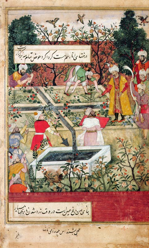 Emperor Babur (c.1494-1530) surveying the establishment of a Garden in Kabul, c.1600 od J. Dorman