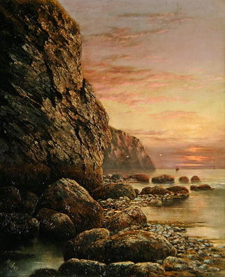 Seascape with Cliff at Sunset, 1889 (oil on canvas) od J. H. Blunt