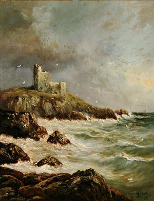 Ruined Castle on Rocky Shore, 1889 (oil on canvas) od J. H. Blunt