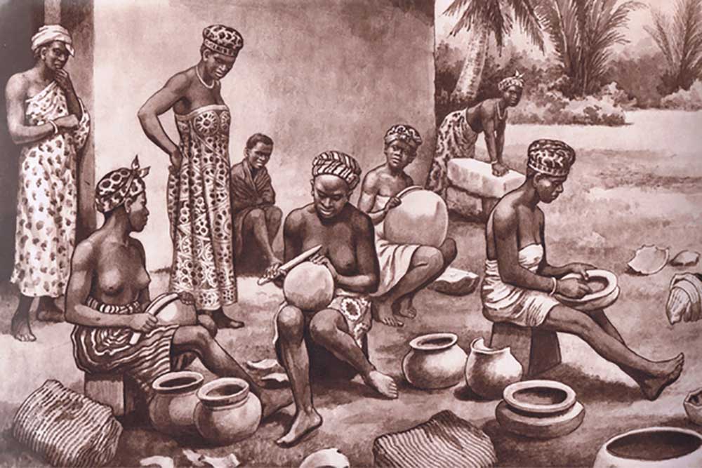 Making pottery in West Africa, from MacMillan school posters, c.1950-60s od J. Macfarlane