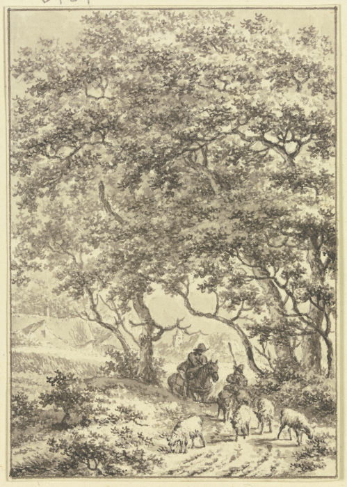 Unter hohen Bäumen ein Reiter und ein Schafhirte od Jacob Cats