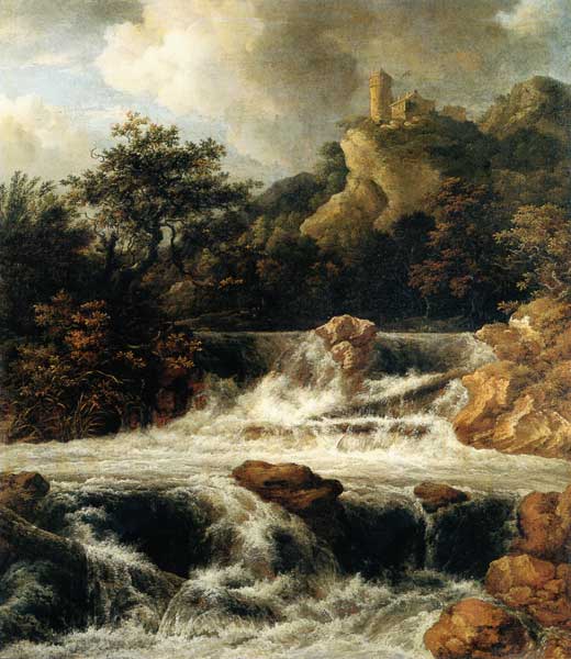 Waterfall with mountain castle od Jacob Isaacksz van Ruisdael