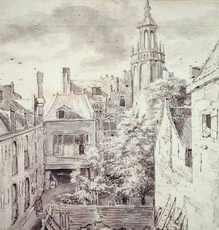 View of the Courtyard of the House of the Archers of the St. Sebastian Guild on the Singel in Amster od Jacob Isaacksz van Ruisdael