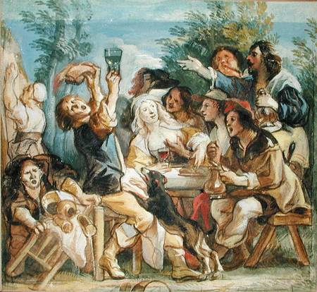A Party Drinking Outside an Inn (w/c heightened with white on paper) od Jacob Jordaens