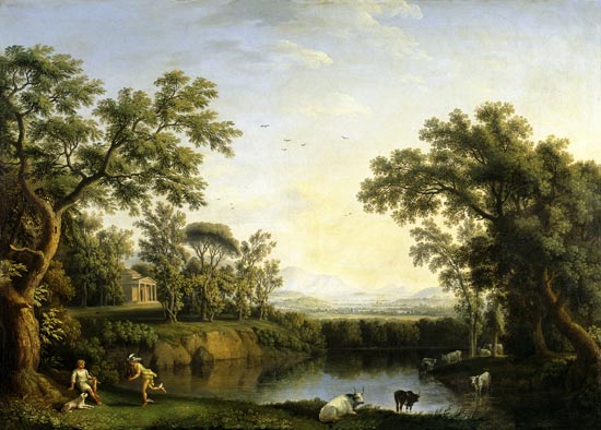 Ideal countryside with Mercury and Paris. od Jacob Philipp Hackert