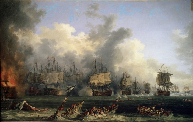 The Sinking of the Russian Battleship St. Evstafius in the naval Battle of Chesma od Jacob Philipp Hackert