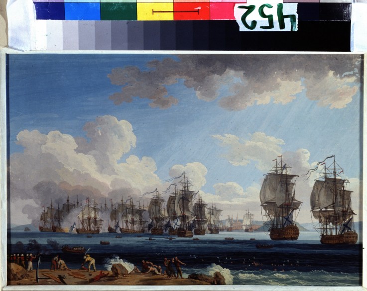 The naval Battle of Chesma on 5 July 1770 od Jacob Philipp Hackert