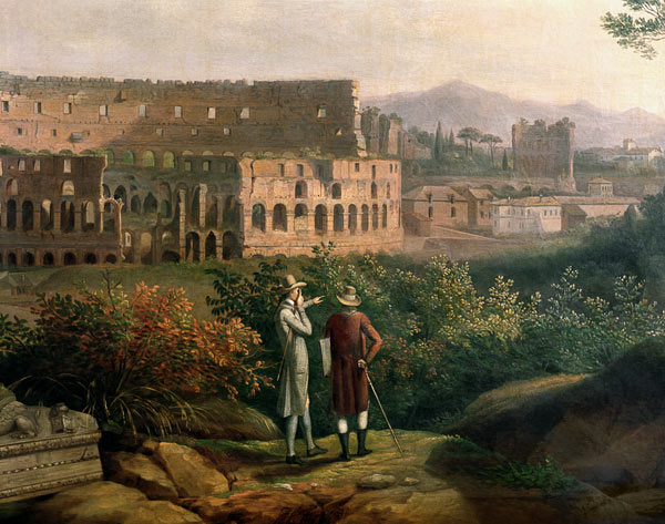 Johann Wolfgang von Goethe (1749-1832) visiting coliseum in Rome od Jacob Philipp Hackert