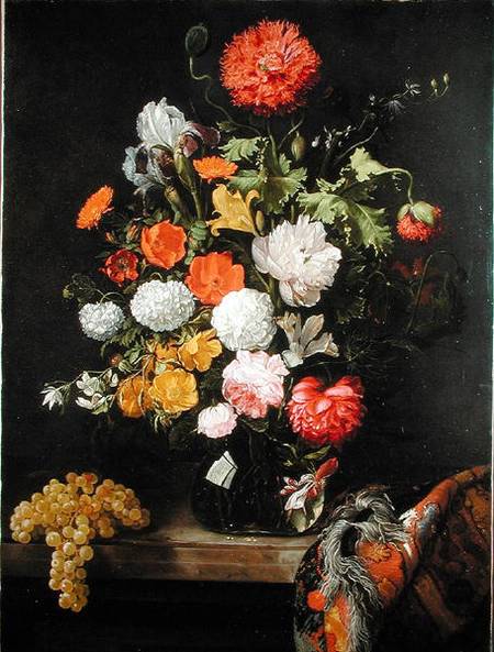Still life of Flowers and grapes od Jacob Rootius