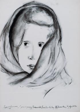 Zarghoona, Panshir Valley, Afghanistan, 4th July 2002 (charcoal on paper) 
