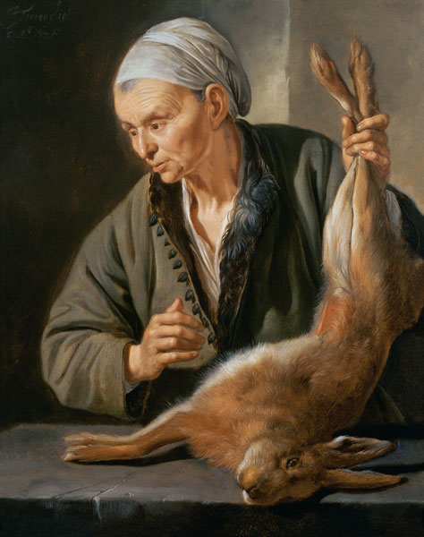 Woman with a dead hare od Jacob Toorenvliet