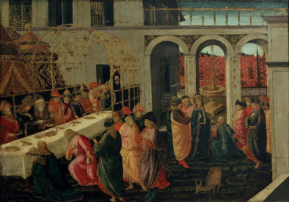 The Banquet of Ahasuerus (tempera on panel) od Jacopo del Sellaio